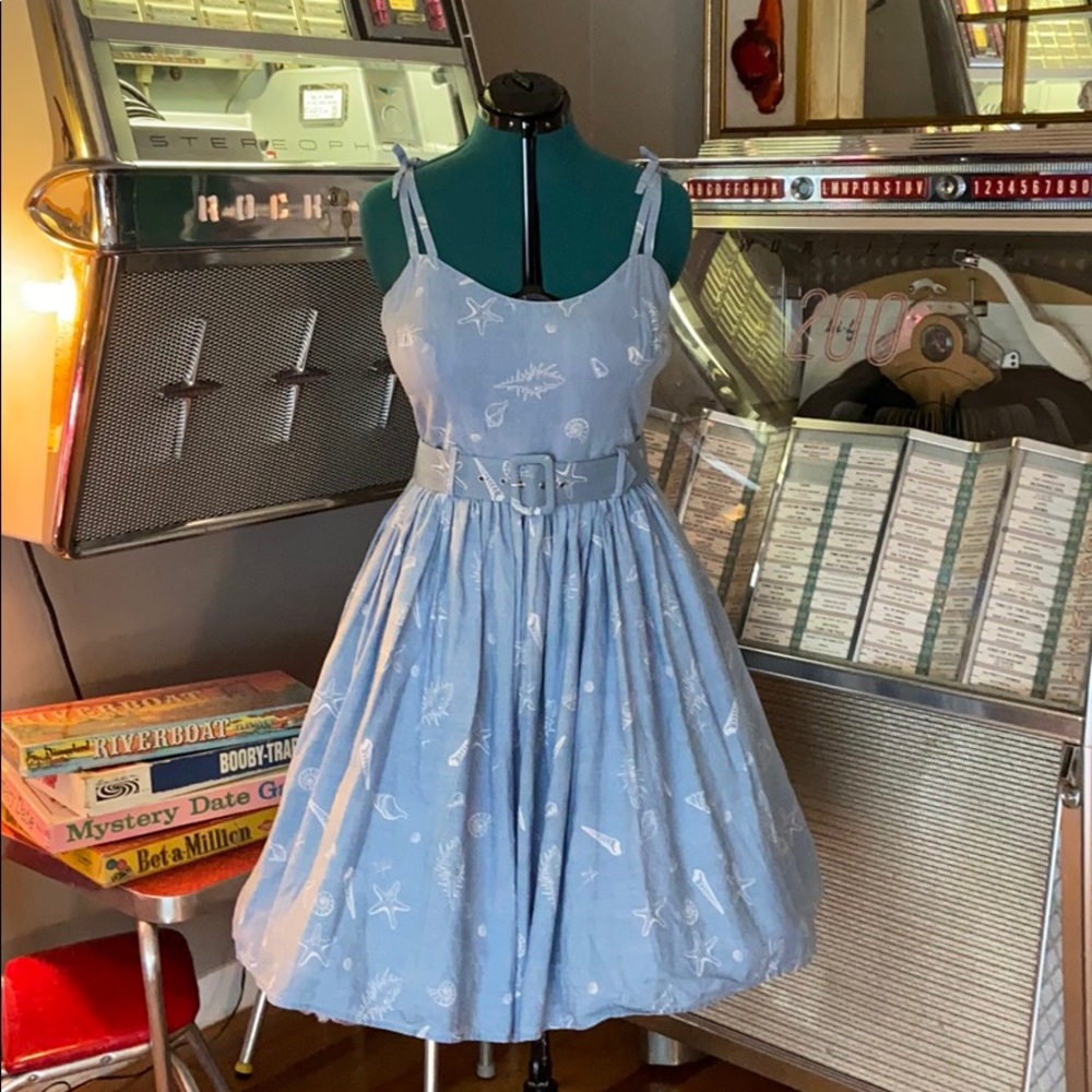 Collectif Mainline Jade Seashell Denim Swing Dress